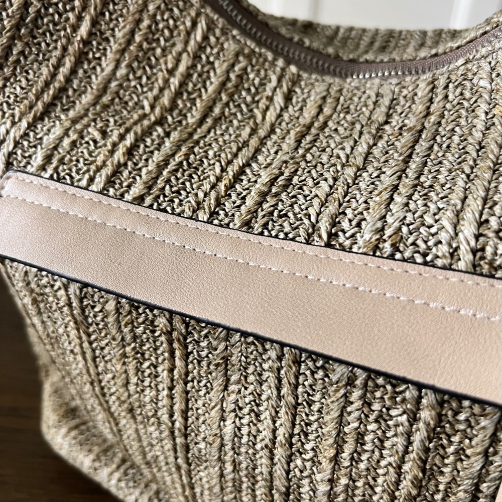 Sondra Roberts Squared Tan Woven Straw Hobo Shoulder Bag New With Tags - Picture 3 of 16